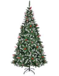 Kring Salzburg műfenyő, Tobozokkal és cseresznyevirágokkal, Havas jelleg, 210 cm, Zöld