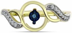  Arannyal Bevont Ezüst Gyűrű Kék Táncoló Gyémánttal és Fehér Topázzal, Y61220/57