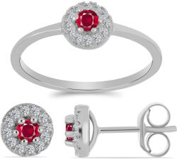  Ezüst Szett Madagaszkári Rubinnal és Fehér Topázzal ( Fülbevaló+Gyűrű ), Y61266/59