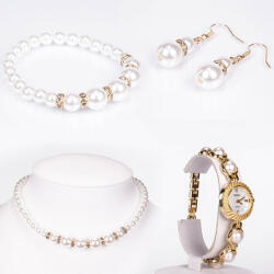  Arany tónusú Emporia Ötvözetű Óra Fehér Emporia® Kristállyal ( Nyaklánc+Fülbevaló+Karkötő ), JOJ030