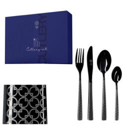  P. M. PM0112B Rozsdamentes acél evőeszközszett 24db-os (villa, kés, kanál, teáskanál), Glossy Black