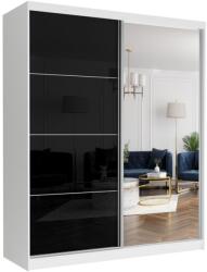  LUNA IV. Gardróbszekrény, fekete üveggel, tükörrel 183x218x60 - fehér