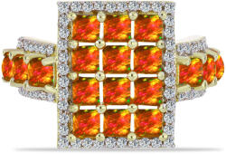  Arannyal Bevont Ezüst Gyűrű Amerikai Tűzopállal és Fehér Topázzal, Y60238/54