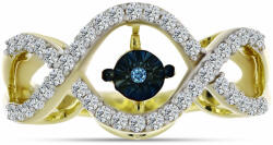  Arannyal Bevont Ezüst Gyűrű Kék Táncoló Gyémánttal és Fehér Topázzal, Y61221/54