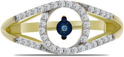  Arannyal Bevont Ezüst Gyűrű Kék Táncoló Gyémánttal és Fehér Topázzal, Y61203/57