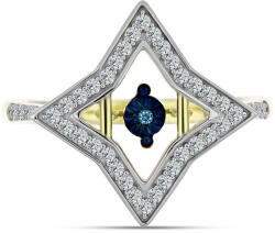  Arannyal Bevont Ezüst Gyűrű Kék Táncoló Gyémánttal és Fehér Topázzal, Y61223/59