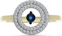  Arannyal Bevont Ezüst Gyűrű Kék Táncoló Gyémánttal és Fehér Topázzal, Y61226/57
