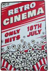 Ezone Vintage Dekor Fémtábla, 'RETRO CINEMA' felirat, retro hangulatú kialakítás, 20x30cm