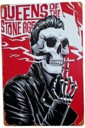 Ezone Vintage Dekor Fémtábla, 'QUEENS OF THE STONE AGE' felirat, retro hangulatú kialakítás, 20x30cm