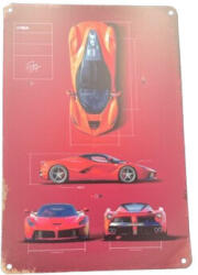 SilverHome Vintage Dekor Fémtábla, LaFerrari Sportautós minta, retro hangulatú kialakítás 20x30cm