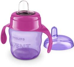 Philips Неразливаща се чаша с мек накрайник Philips Avent - За лесен преход с дръжки лилава, 200 ml (00A.0488.003)