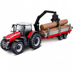 Bburago Massey Fergusson 8740S traktor rönkszállító utánfutóval (62320_31659)