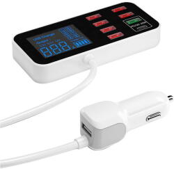  WLX-A9S 8 portos USB autós töltő PD 20W + QC3.0 telefontöltő adapter intelligens LCD kijelzős töltőállomás (WLX-A9S)