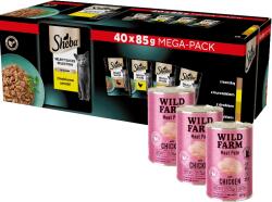 Sheba SHEBA Selection Select Slices Poultry Flavours tasak 40x85g + WILD FARM Pate with Chicken 3x400g - gluténmentes macskatápok