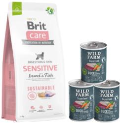 Brit BRIT CARE Fenntartható érzékeny rovarok és halak 12 kg + Wild Farm Superfood Kacsa 3x400 g gabonamentes kutyaeledel