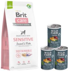 Brit BRIT CARE Fenntartható érzékeny rovarok és halak 12 kg + Wild Farm Superfood marhahús 3x400 g gabonamentes kutyaeledel