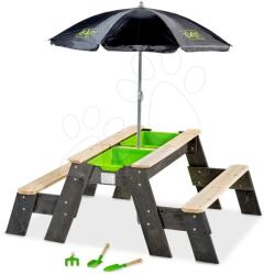 EXIT Toys Homokozó asztal homokra és vízre cédrusból Aksent sand&water table Deluxe Exit Toys piknik 2 paddal napernyővel fedéllel és kiegészitőkkel (ET52051045)