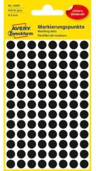 Avery-Zweckform Címkék, kerek, átmérő: 8 mm, AVERY ZWECKFORM, fekete, 416 címke/csomag, 4 ív