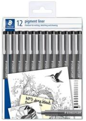 STAEDTLER Tusfilc készlet, 12 különböző vonalvastagság, STAEDTLER "Pigment Liner 308", fekete (308-9 TB12) - mystock