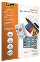 Fellowes Meleglamináló fólia, 80 mikron, A4, fényes, 25 db, FELLOWES Admire Easyfold