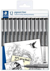 STAEDTLER Tusfilc készlet, 12 különböző vonalvastagság, STAEDTLER "Pigment Liner 308", fekete (TS3089TB12) - kreativjatek