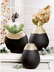  Klasszikus formájú exkluzív megjelenésű fekete és arany színű alumínium váza 23cm Empire