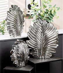  „Monstera levél formájú vízálló, ezüst színű design kerámia váza - 38cm