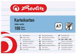 Herlitz Kartoték kártya A7/100 ív, vonalas, fehér, 170g/m2