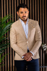 Elite Fashion Krém barna nagy kockás slim fit sportzakó - 56 ( xl )