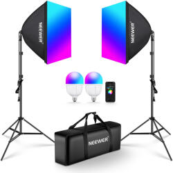 Neewer Kit 2 softbox Neewer, becuri LED RGB 24W, trepiezi 200 cm, geanta transport, control prin aplicatie