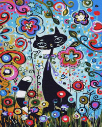 iPicasso Set pictura pe numere, cu sasiu, Pisica in flori, 40x50 cm (PC4050540)