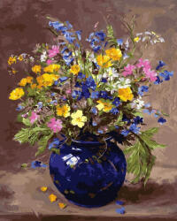 iPicasso Set pictura pe numere, cu sasiu, Buchet in vaza albastra, 40x50 cm (PC40501169)