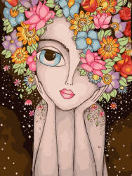 iPicasso Set pictura pe numere, cu sasiu, Fata cu flori, 30x40 cm (PC3040131)