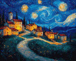 iPicasso Set pictura pe numere, cu sasiu, Sat sub noapte instelata, 40x50 cm (PC40501397)