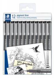 STAEDTLER Tusfilc készlet, 12 különböző vonalvastagság, 'Pigment Liner 308', fekete (TS3089TB12) (TS3089TB12)