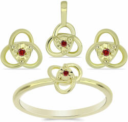  Arannyal Bevont Ezüst Szett Vörös Gyémánttal ( Fülbevaló+Gyűrű+Medál ), Y59816/54