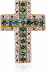  Arannyal Bevont Ezüst Kereszt Medál Kék és Fehér Gyémántokkal
