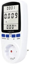LogiLink Prelungitor PRIZA LOGILINK, Schuko x 1, conectare prin Schuko (T), contor de cost energie, 16 A, afisaj energie / putere / tarif cost, baterie incorporata, alb, "EM0003" (timbru verde 0.18 lei) (EM000