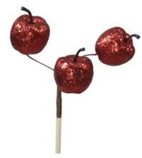  Dekoráció betűző alma glitteres 35 mm piros színű ( 3 alma/betűző pick) (297131)
