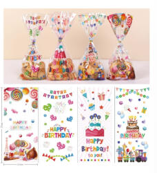  Sütemény zacskó, celofán, Happy Birthday, 12, 5× 27cm, 12 db (T090558)