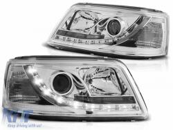 KITT Lightning Első lámpák dupla Angel Eye VW Transporter T5 (2003-2009) modellekhez, nappali menetfénnyel, króm (HLVWT5C)
