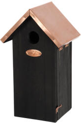  Fa madárház széncinegének, réz tetővel, fekete és rose gold, 17 x 30 x 14 cm (NK117)