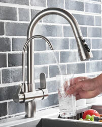 Stocco Sanitary Baterie de Bucătărie de Bancă cu Duș Extractibil Argintie 9903MN (9903MN)