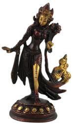  Zöld Tara szobor Tribhanga pózban - Sárgaréz - 12, 5 cm