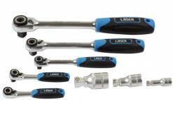 Laser Tools LAS-7548 mikro-fejű, 72-fogú irányváltós racsnis hajtókar készlet, 1/4", 3/8", 1/2", 5+3 részes (LAS-7548) - dwdszerszam