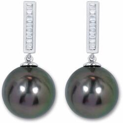 White & Black Tahiti igazgyöngy fülbevaló baguette gyémántokkal - 12mm (AU13831)
