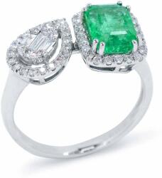 White & Black Moi et Toi smaragd gyűrű baguette gyémántokkal (AU13018)