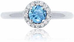 White & Black Halo kék topáz eljegyzési gyűrű (AU13754)