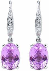 White & Black Ibolya kunzit drágaköves fülbevaló és gyémánt fülbevaló fehéraranyból (AU12349)