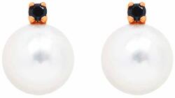 White & Black Igazgyöngy fülbevaló fekete gyémánttal - 6-6, 5mm - rosegold - akoya (AU12109)